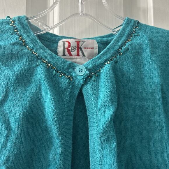 Y2K Vintage Women’s Size Small Blue Cardigan Sweater Sequins Embroidered Cottage - Picture 7 of 9